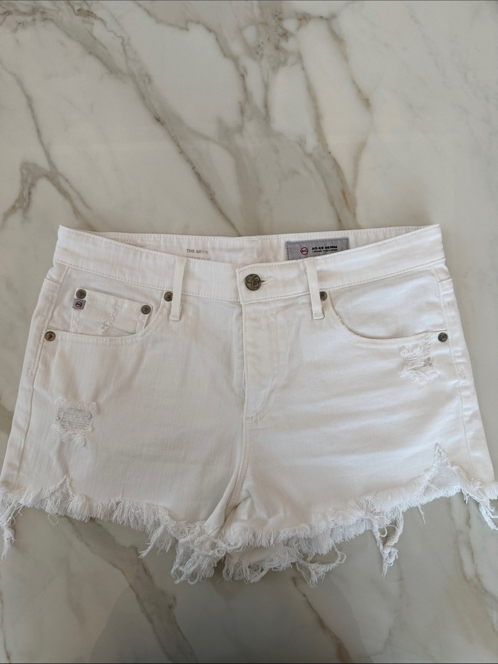 White Distressed Denim Shorts -AG-ED DENIM